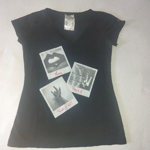 A Fine Mess Women's Short Sleeve V-Neck Shirt Juniors Size Large Black